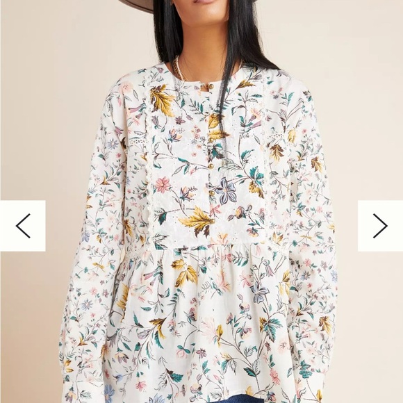 Floral Print Women's Top Ginevra Lace Babydoll Blouse 100% cotton - Picture 2 of 14